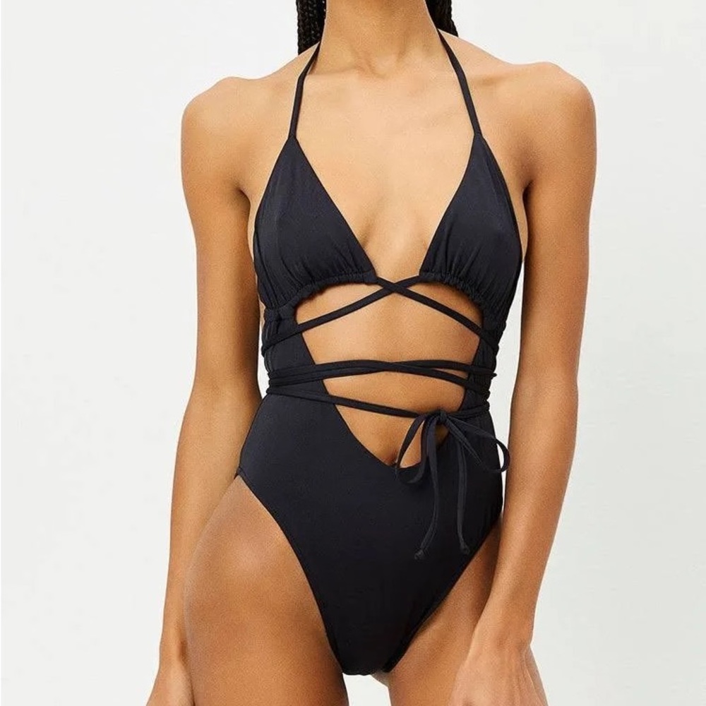 Frankie's Bikinis Black Strappy One-Piece Swimsuit